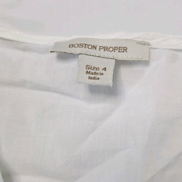 Boston Proper Women's Size 4 Embroidered Tunic Top Tie Back White Boho - Picture 2 of 8